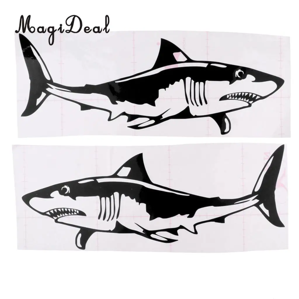 1 Pair Large Durable PVC Shark Sticker Funny Decals for Kayak Fishing Ocean Boat Canoe Dinghy Raft Car Truck Window Bumper DIY