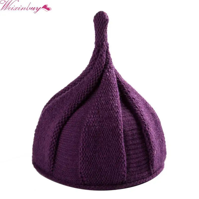 Funny Kids Knitted Pointy Beanie Hat Winter Boy Girl Twisted Crochet Pointed Cap