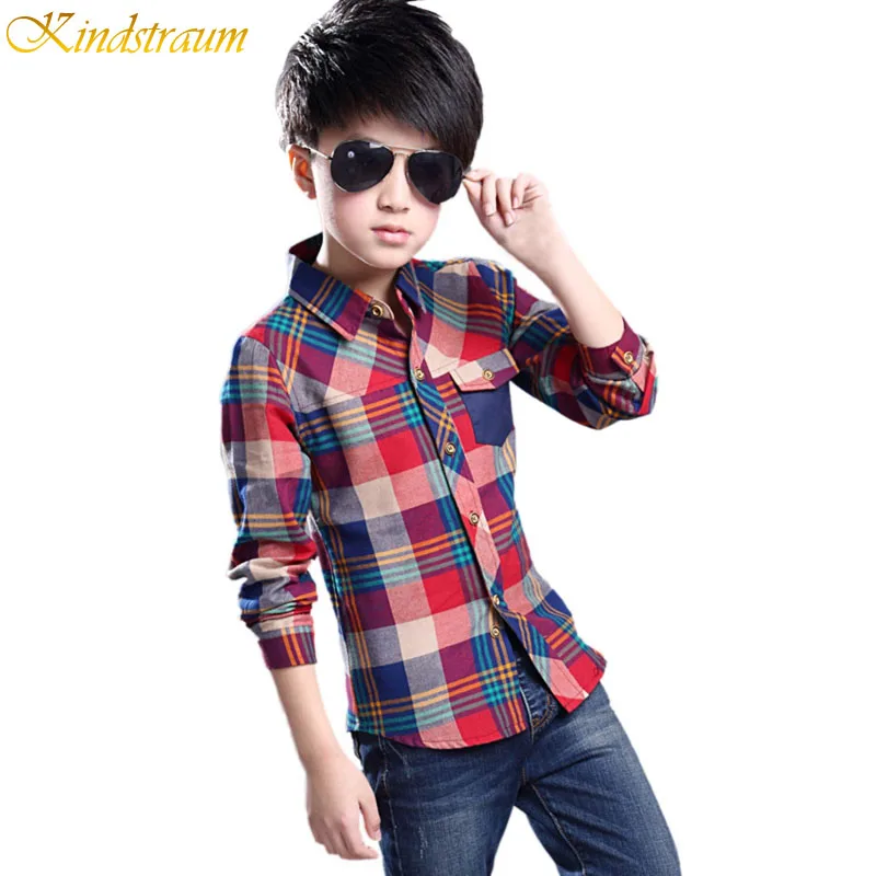 Kindstraum Boys Plaid Long Sleeve Shirts 2017 Spring new Cotton Kids Clothes Fashion Casual Handsome Shirt