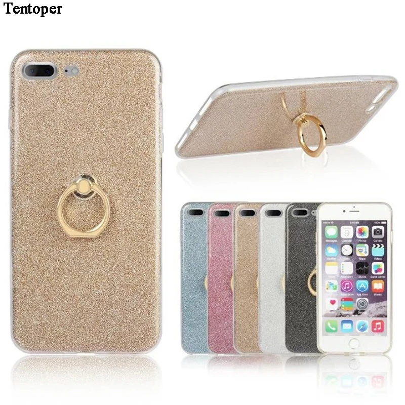 

For iphone 7 Case Glitter Sticker Ring Buckle Stand Phone Case For iphone 6 6s 7 7 Plus Soft Silicone Back Phone Cover Funda