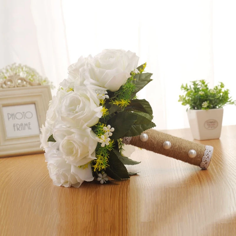Искусственный белый букет цветов Свадебный букет ручной работы Листья жемчужные цветы Свадебные букеты невесты