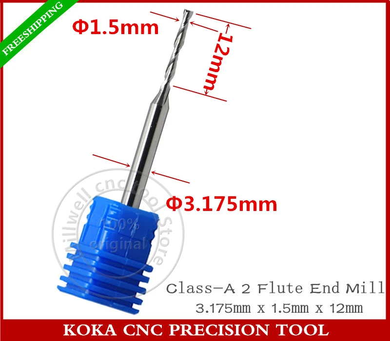 

3.175mm*1.5mm*12mm,Freeshipping,CNC machine insert bit,solid carbide milling,Class-A 2 flute end mill,PVC,MDF,Hard wood,Acrylic