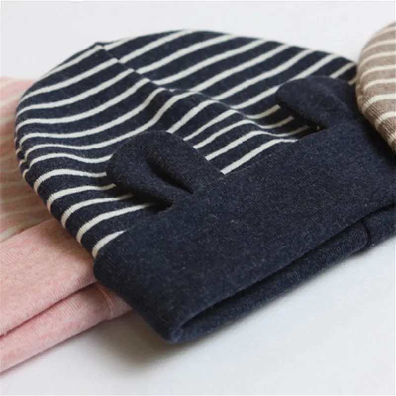 

Child Kids Newborn Baby Cotton Ears Stripe Cotton Baby Caps Beanie Warm Hat