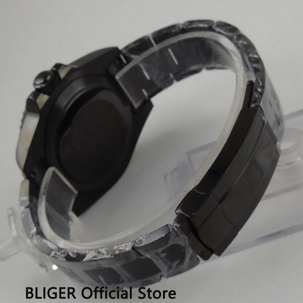 40 мм BLIGER черный стерильный циферблат PVD чехол механические часы с сапфировым стеклом Автоматический ход Мужские t мужские часы светящиеся знаки для мужчин B103