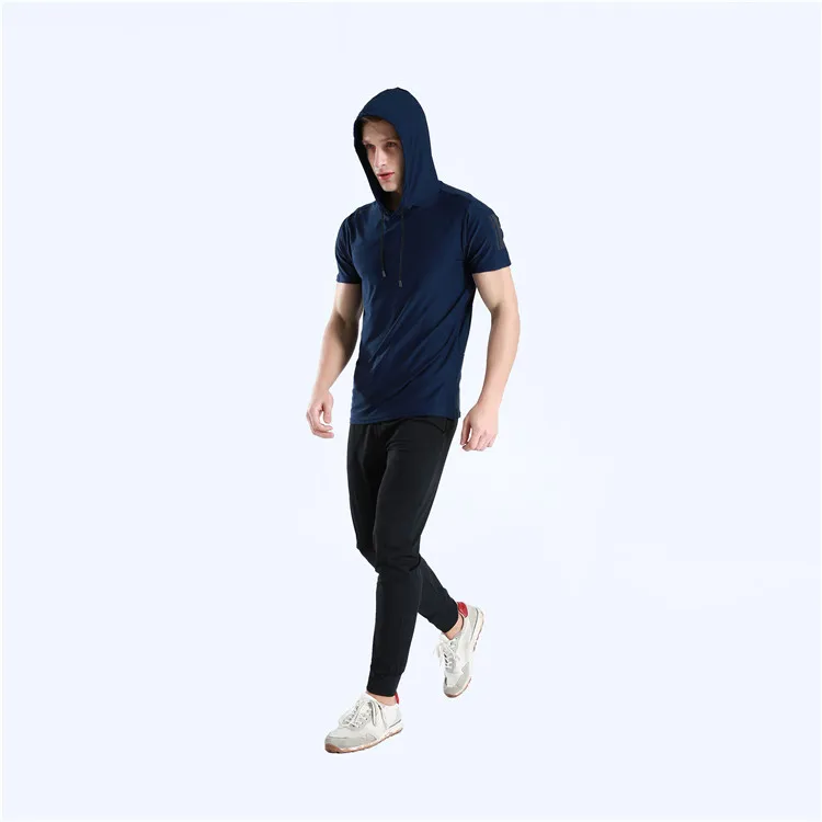 Men Running Hoodie Shirts Fitness Sweatshirt Quick-dry Jersey Gyms Clothing Short Sleeve Training Top Male Sports T Shirt