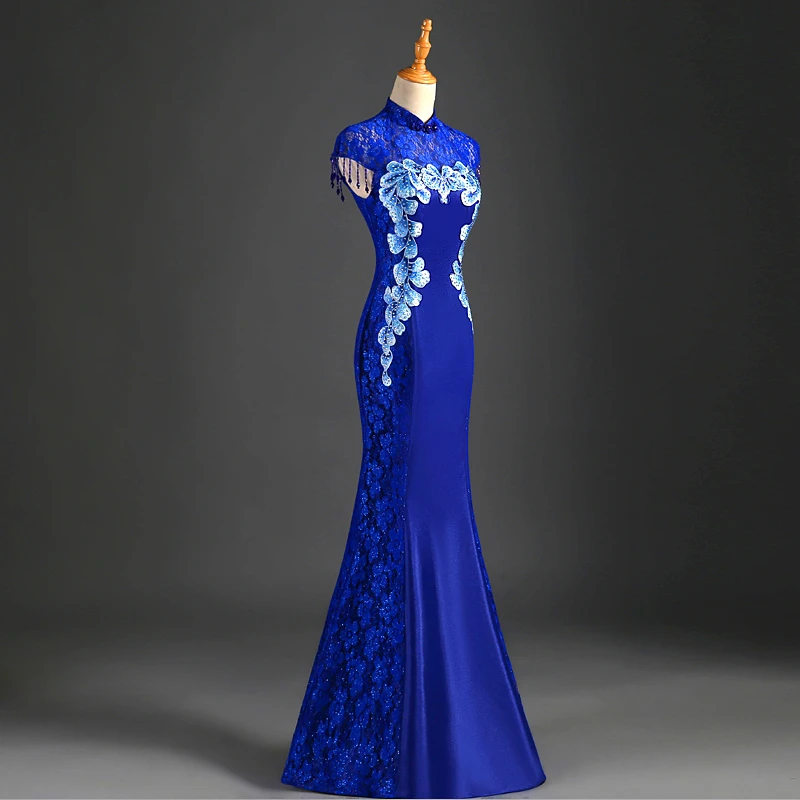 Bordado de lentejuelas vestidos de noche largo sirena Formal baile de graduación fiesta chino tradicional vestido Oriental 2019 nuevo estilo qipao vestido - 2
