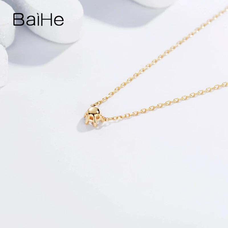 BAIHE Solid 18K желтого золота 0.10CT Сертифицированный H/SI натуральный алмаз помолвка женские модные ювелирные изделия ожерелья