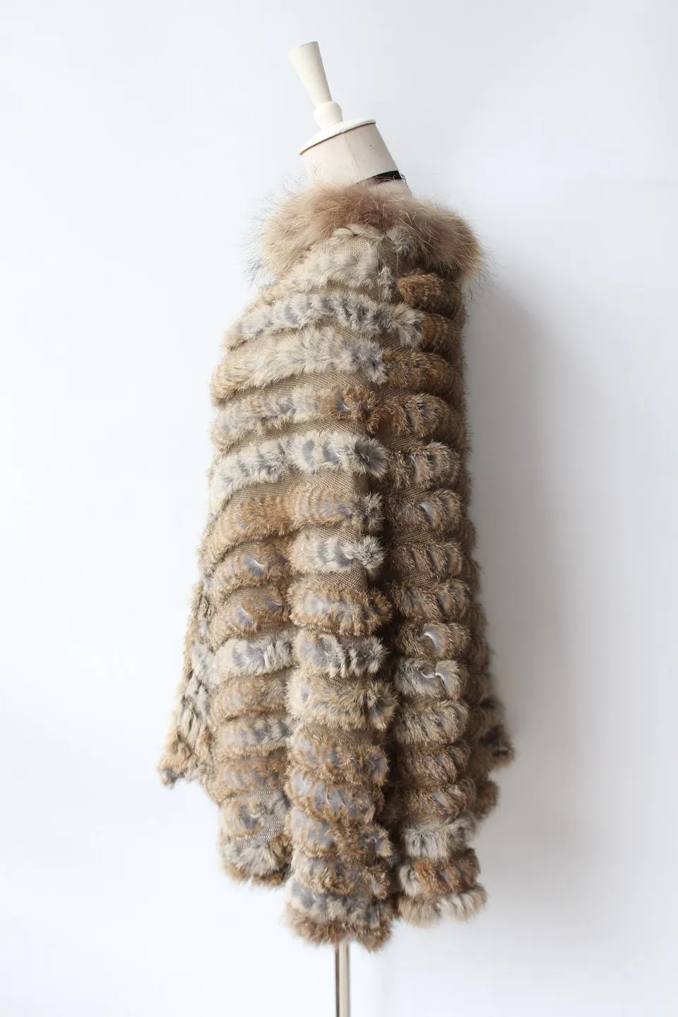 genuine rabbit fur poncho big size with collar (14)