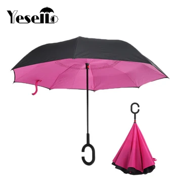 

Yesello Rose Rolling Over Reverse Umbrella Double Layer Inverted Self Stand Rain Protection Long Hands Folding For Car Fishing