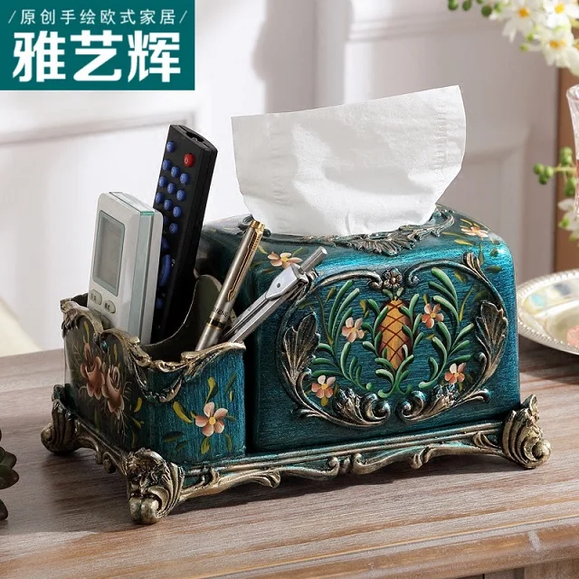 

European retro multifunctional tissue box remote control storage box living room coffee table American table towel tray home