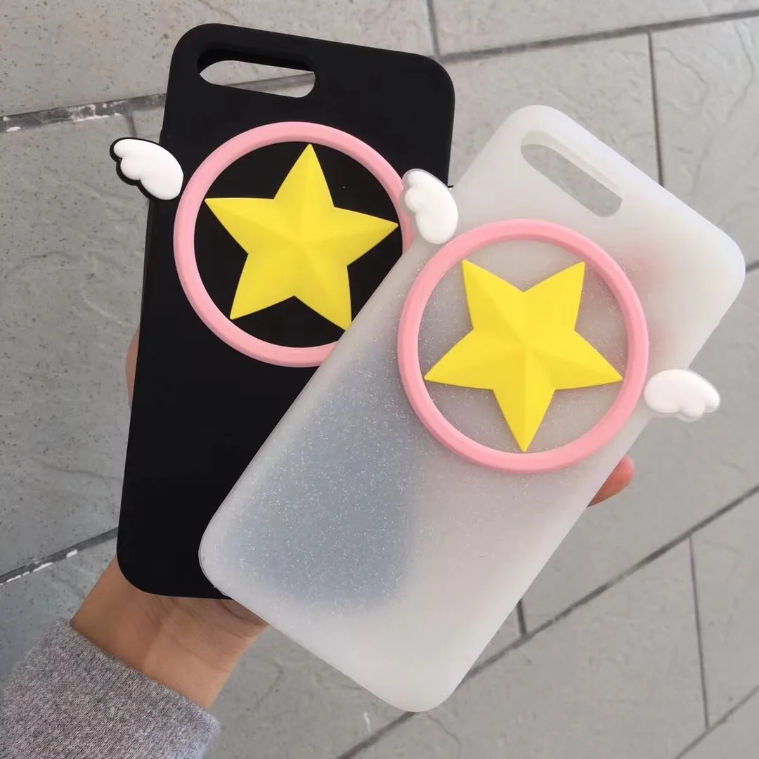 

For apple iPhone X Cardcaptor Sakura case for iphone 8plus /7 plus 3D wings Cover for iphone 6 6splus Soft star phone Funda Capa