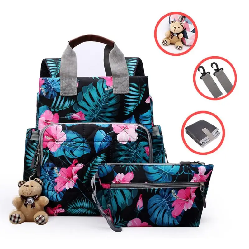 5 шт. цветочный Мумия для беременных подгузник сумка большой емкости Детский рюкзак для путешествий коляска набор ремней