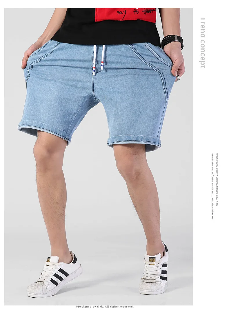 Summer thin Elastic Waist band Denim Shorts Mens Loose Plus Size Big 4XL 5XL 6XL Large Size Shorts Casual Fat Male Jeans Bermuda