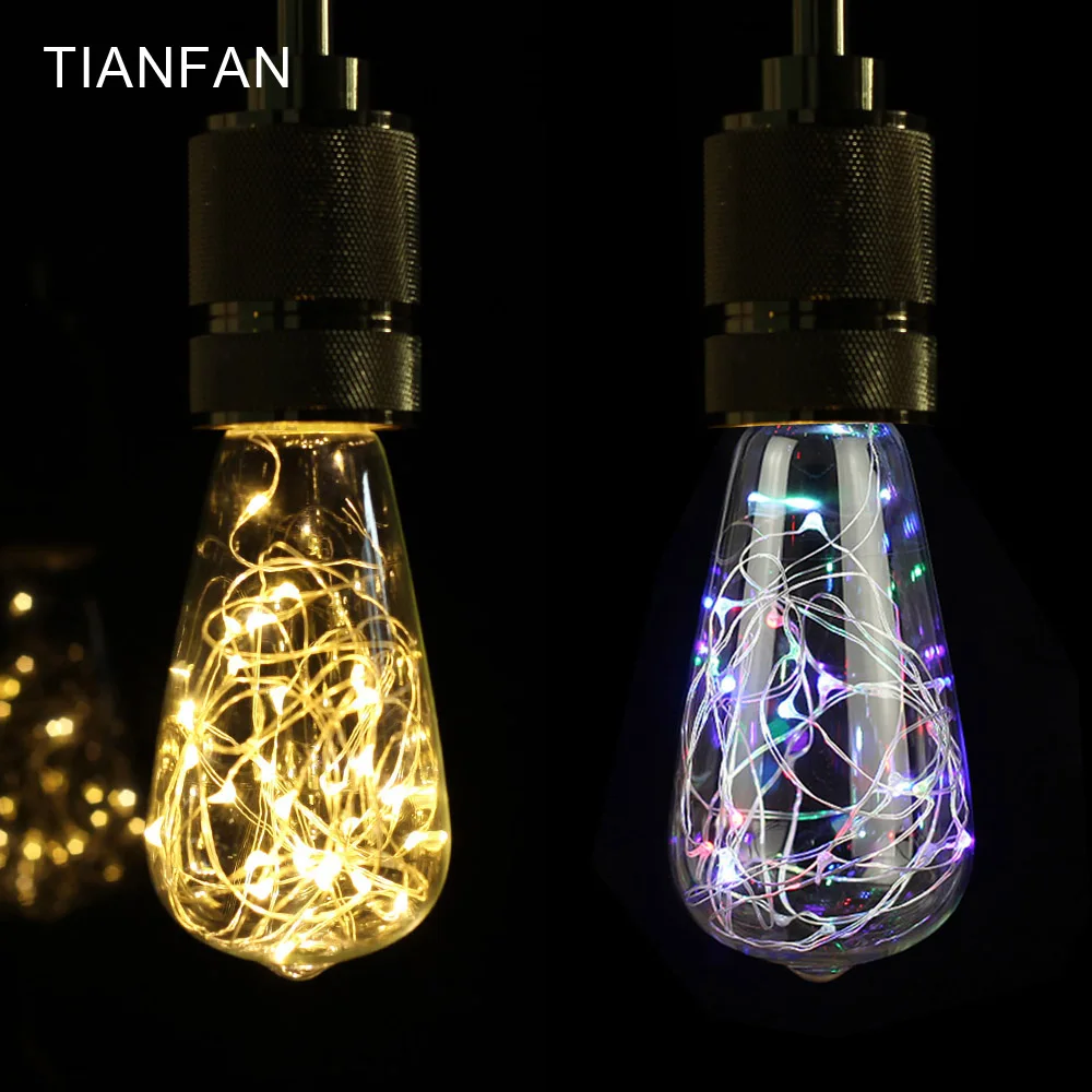 Edison Led Bulb ST64 RGB Flash Warm White 220V E27 1.8W Copper Wire