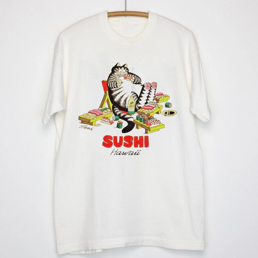 ホット Vtg Kliban 寿司猫 Tシャツ愛わさびマウスにぎり寿司酒ハワイ漫画 Tシャツ男性ユニセックス新ファッション T Shirts Aliexpress