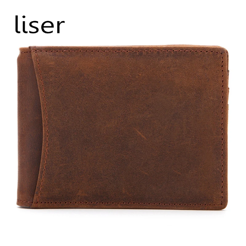 

Ultra-thin Men's Money Wallet Perfect Card Organizer Crazy Horse Leather Short Style Wallets RFID ID Holder Coin Pocket