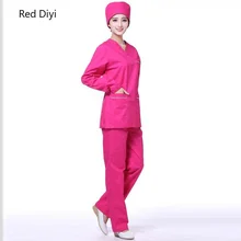 Красный di yi медицинская форма розовый красный плащ с коротким рукавом с длинными рукавами салон красоты хирургический халат комбинезоны pet сервис