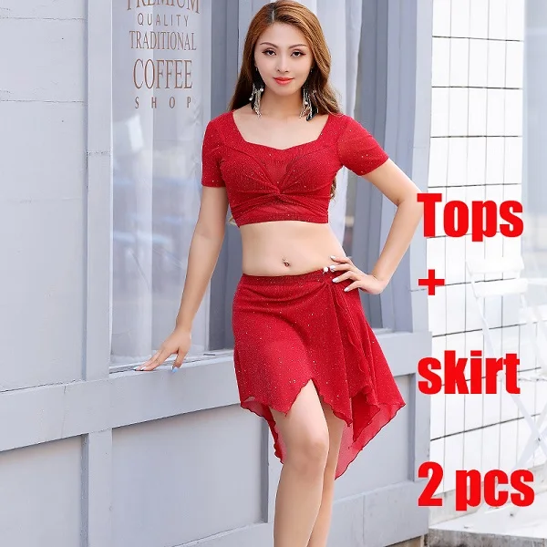 2 pieces set Новинка, одежда для танца живота, Женский костюм для индийского танца, сексуальный костюм для восточных танцев, топы, сетчатая юбка, комплект из 2 предметов, DL3849 - Цвет: 2 pieces set