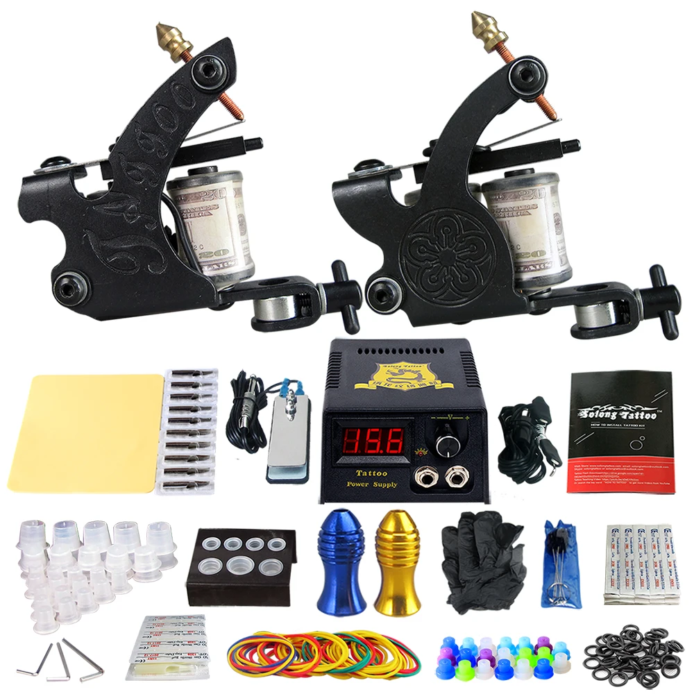 

Solong Starter Tattoo Machine Tattoo Kit Power Box Needles Inks Tips TK202-40