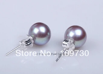 

Bridal jewelry free shipping hot sell WHOLESALE 10 AAA PURPLE 8MM CULTURED FRESHWATER PEARL EARRING SILVER STICK