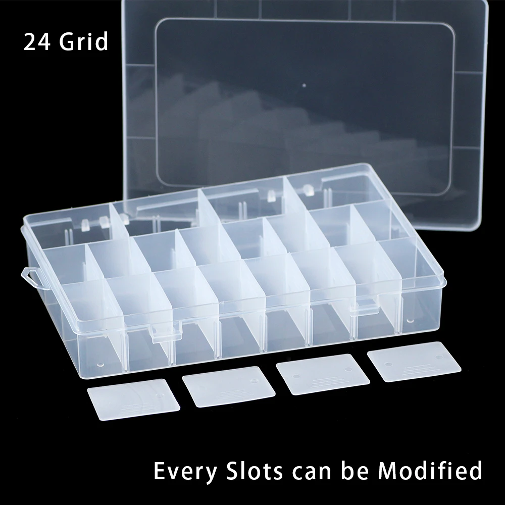 

WLYeeS Rectangle 24 Grids Plastic Storage Jewelry Box Transparent Compartment Storage Case for jewelry Beads Container Boxes