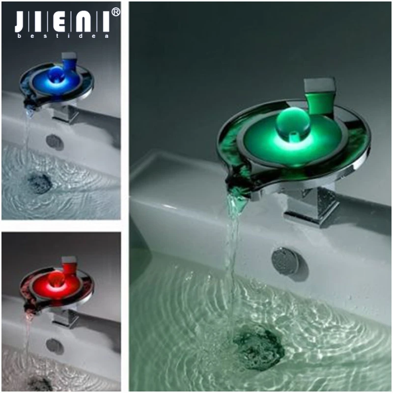 JIENI Soild Brass Chrome LED Basin Water Mixer Tap Pearl Bathroom Sink