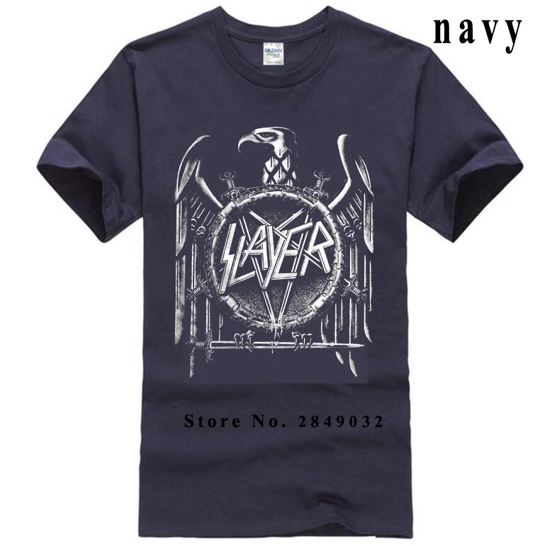 Slayer 'Eagle' Quaste Aufdruck Футболка стильная Винтажная футболка с коротким рукавом Забавный Топ Футболка крутые футболки дизайн лучшие продажи для мужчин - Цвет: Тёмно-синий