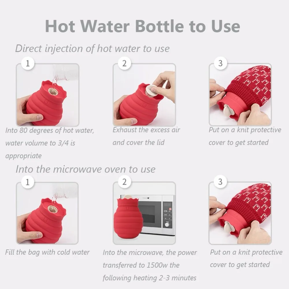 Xiaomi 313620ml Hot Water Bag-s Microwave Heating Silicone Bottle Winter Heater With Knitted Cover Bag-s Gift for Girl Women (4)