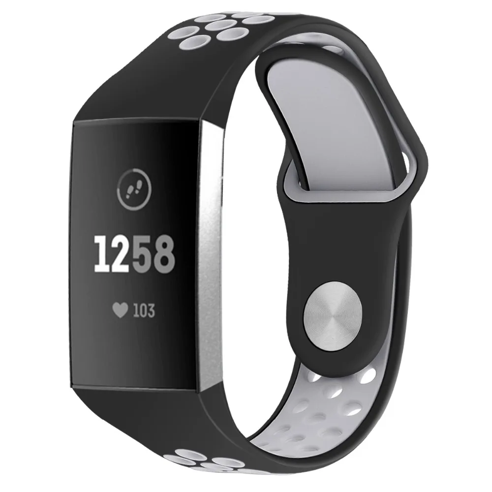 

Bemorcabo New Bicolor Silicone Watch Band Wrist Strap for Fitbit Charge 3 Multihole Watchband Strapon