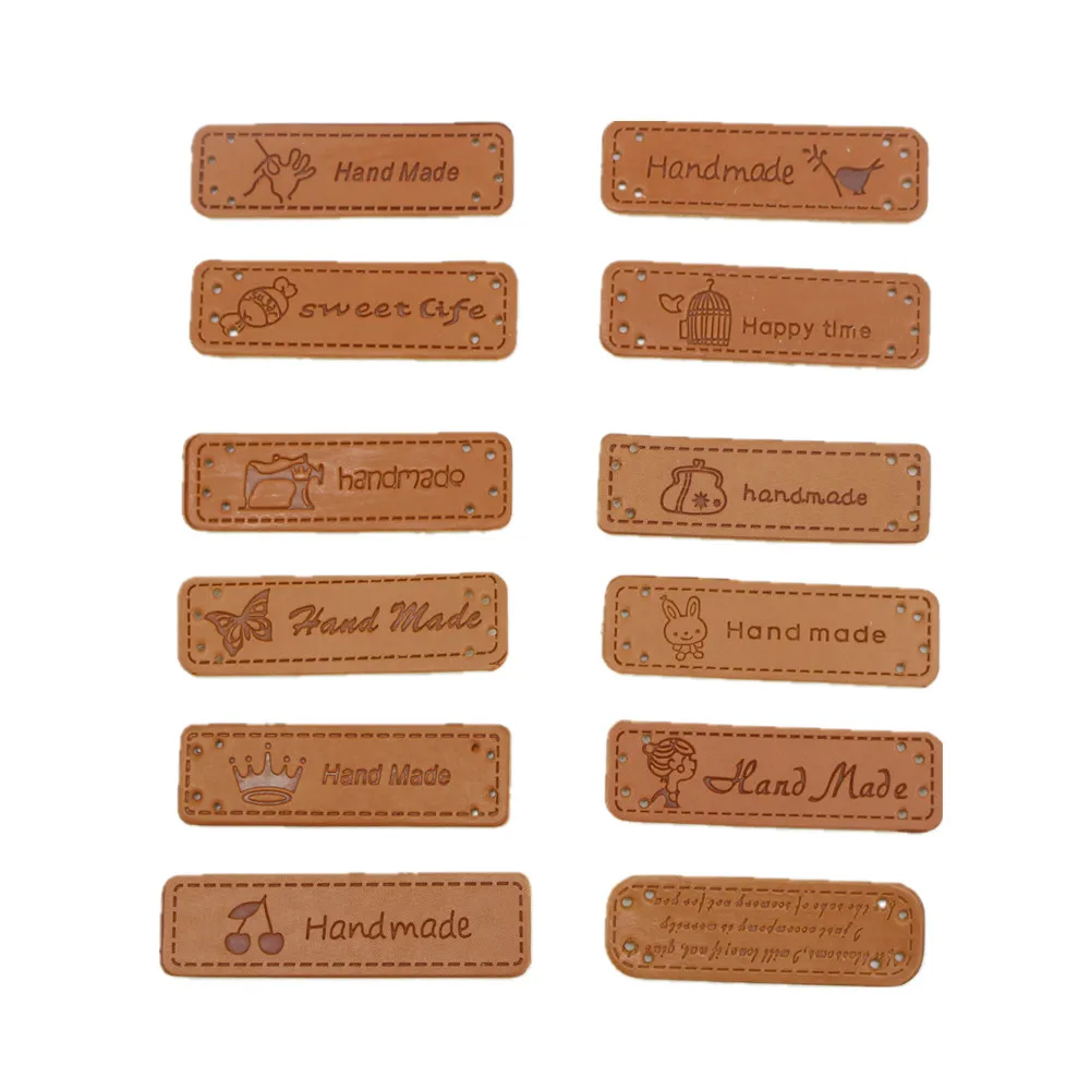 12pcs Hand Made Labels for Clothes Garment PU Leather Labels Hand Made