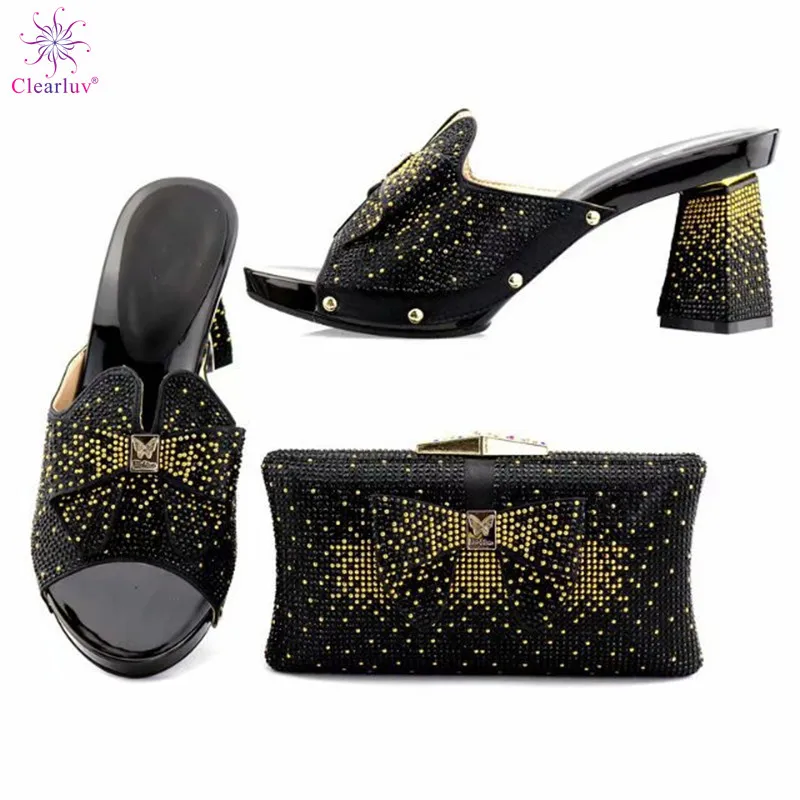 

2019 New Nigerian Party Black Shoe and Bag Sets Italian Shoes and Bag Set for party African Matching Shoes and Bags For Wedding