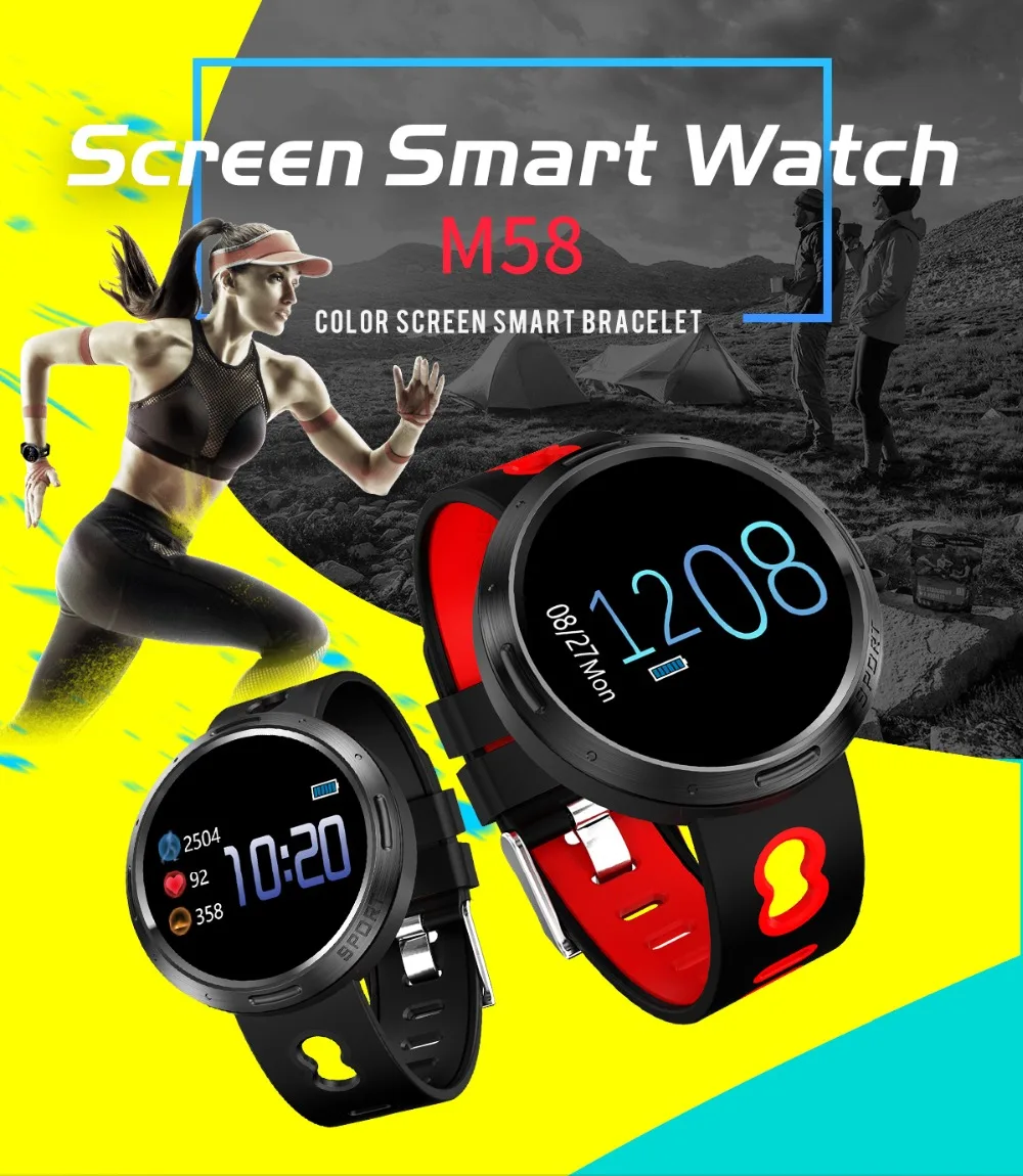 M58 мужские умные часы водонепроницаемые Смарт-часы Ip68 фитнес-браслет монитор сердечного ритма часы для женщин цветной экран Смарт-браслет
