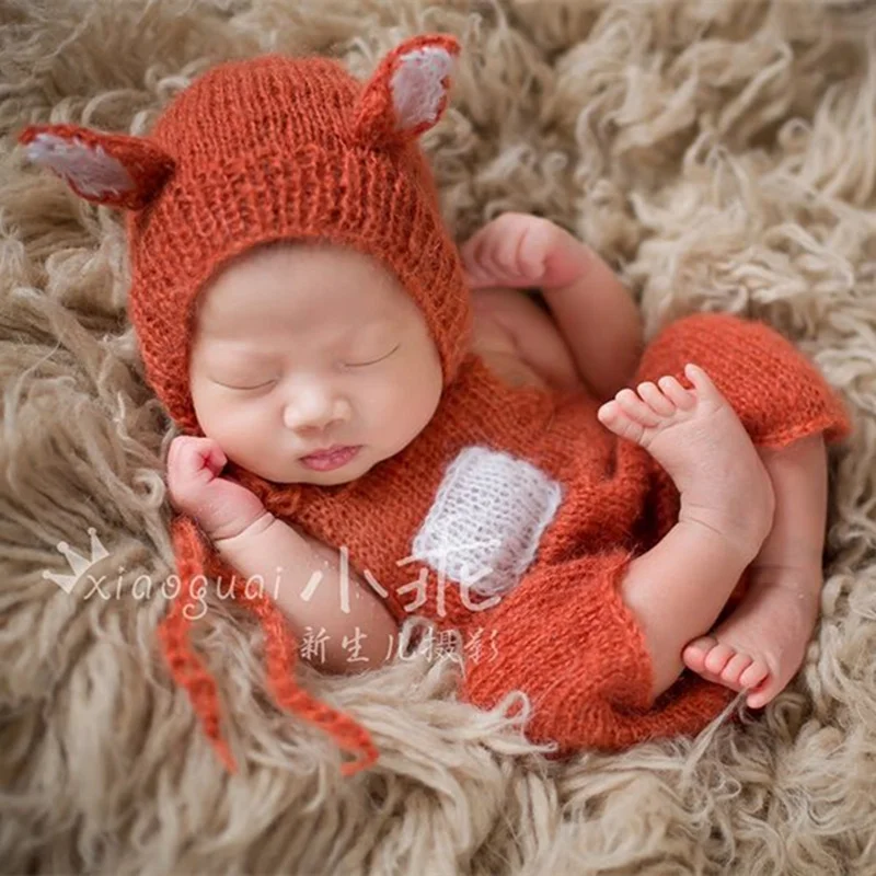 

Baby Fox Overalls Baby Pants Photo Props Newborn Clothing Sets Animal Bonnet Photography Props