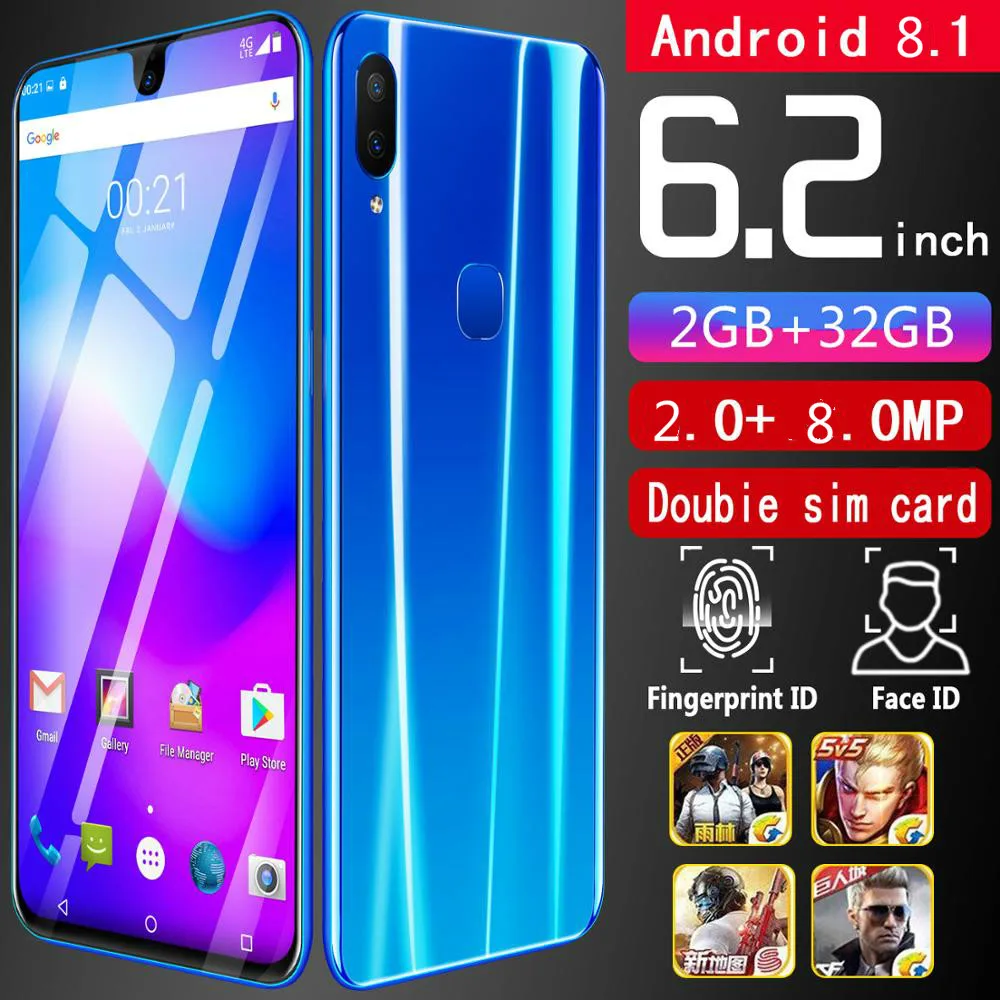 2 gb + 32 gb CHAOAI X23 6,2 pulgadas Smartphone desbloqueado móvil android 8,1 8 núcleos HD cámaras 2 sim 2 teléfonos móviles 3g en espera