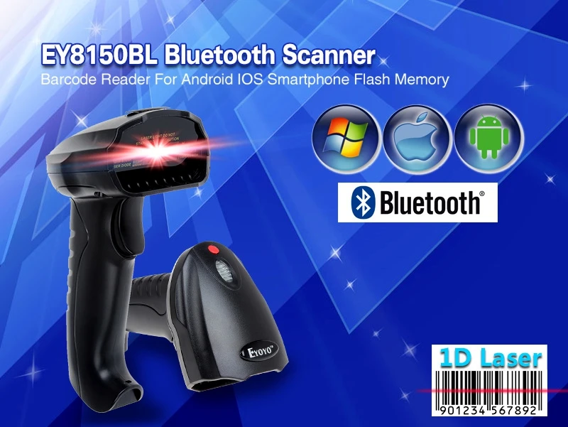 EY8150BL Wireless Bluetooth 1D Barcode Scanner Mini Barcode Reader for iOS Android Windows System Bar Scanner