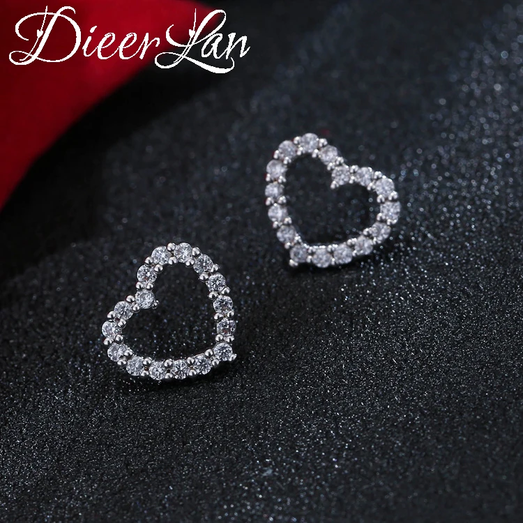 

Europe Fashion 925 Sterling Silver Heart Stud Earrings Full Zirconia Crystal Stud Earrings For Women Jewelry