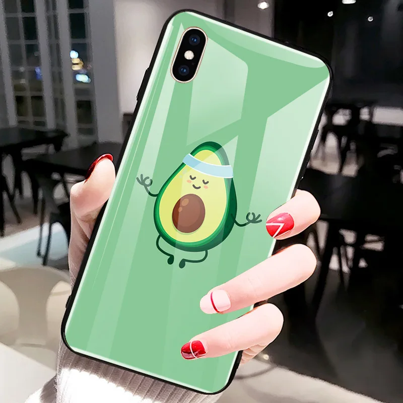 Для iPhone XS Max XR X 8 7 6 6s Plus зеленый милый Авокадо Фрукты закаленное стекло защитный чехол для телефона