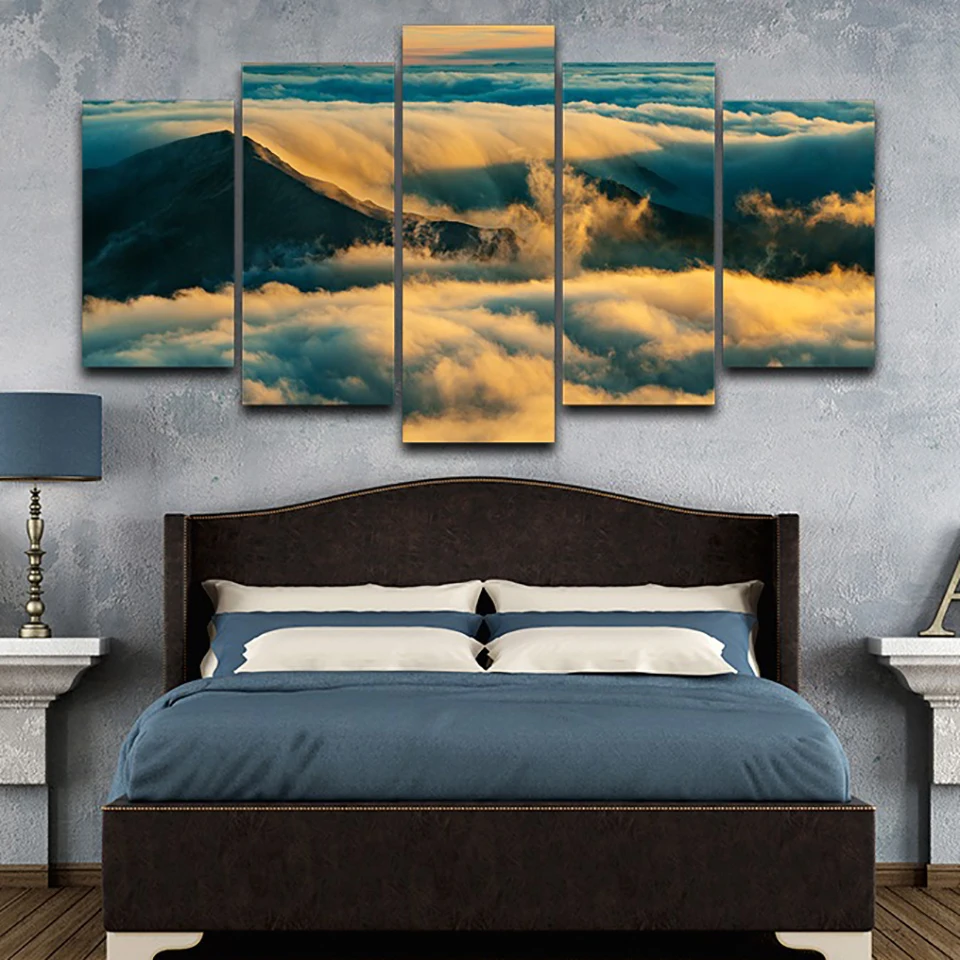 

Canvas Posters Home Decor Living Room Modular 5 Panel Dusk Sea Of Clouds Scenery Frame Wall Art Painting HD Printed Pictures