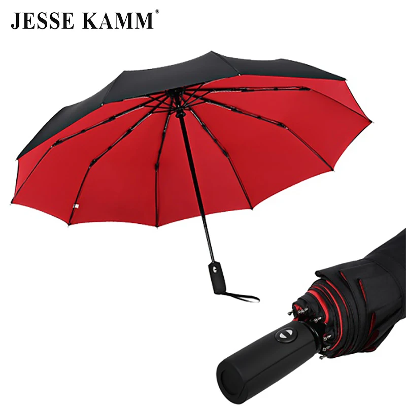 JESSE KAMM двухэтажный 190 т эпонж полностью автоматический зонт 3 складной 10 ребер стекловолокно прочный ветрозащитный дождевик для женщин и мужчин