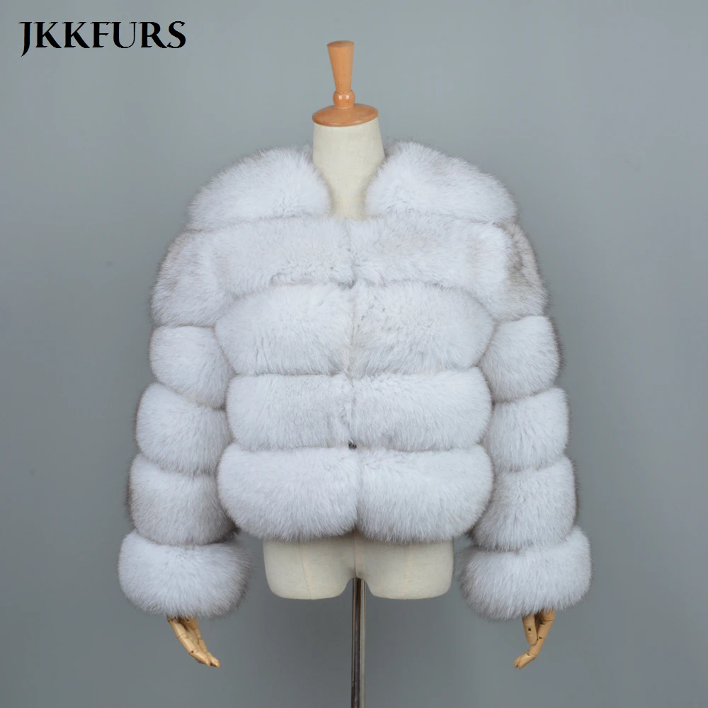 JKKFURS женский натуральный Лисий Мех 5 рядов пальто с длинным рукавом Верхняя одежда наивысшего качества Зимняя Толстая теплая Новая модная укороченная куртка S1796B