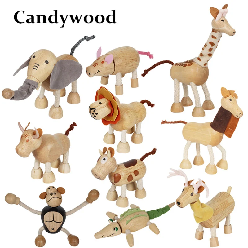 

Candywood 3D Wooden Cute Animals blocks Decorative doll Small emulation Animal models Baby kids learning toys animal figurines