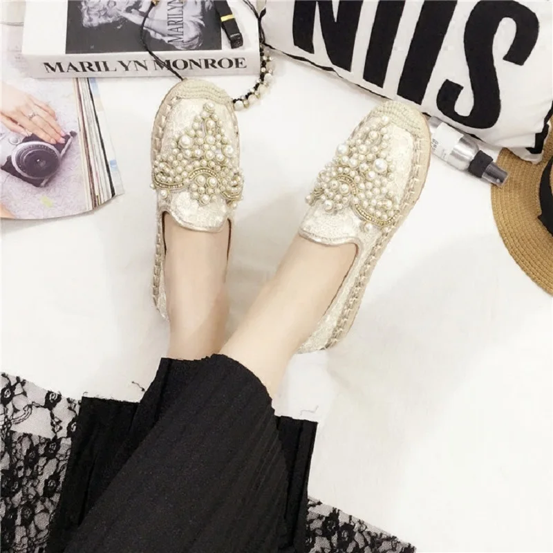 Dentelle Clair Paille Étudiants Linge Plat Beige Strass coréen Chaussures Pêcheur Nouvelle Satin jaune Respirant Sauvage Féminin xHqwZvn
