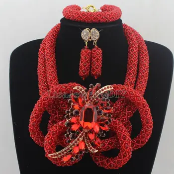 

Red African Beads Jewelry Set Nigerian Wedding Costume Crystal Bridal Jewelry Set Burgundy Beads Set Free Shipping HD7513