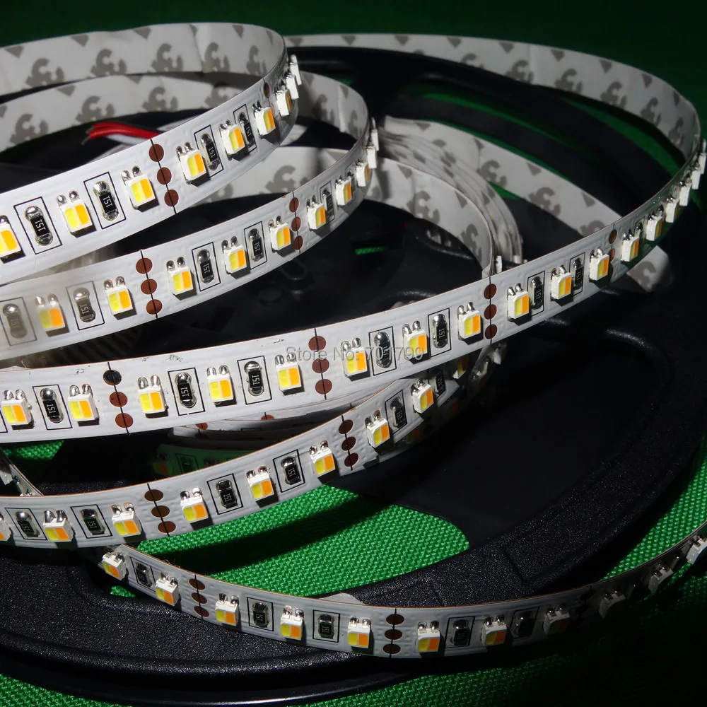 5m 12V 3528 SMD светодиодный Регулируемая Цветовая температура(теплый белый/холодный белый); 14,4/м; один светодиодный с двумя цветами