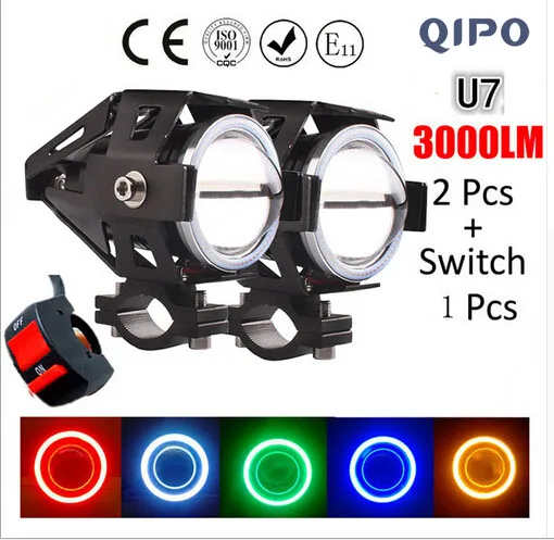 QIPO 2PCS 12V Motorcycle Headlight Motorbike U7 LED chip Driving car Fog Spot Head Light font