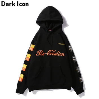

DARK ICON Letter Printed Fleece Material Pullover Hoodie Men 2018 Winter High Street Men's Hoodie Black White