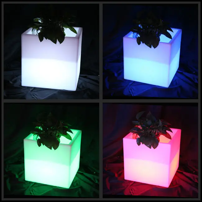 

PE Plastic LED Flower Pots Floor Decoration Ince Buckets Rumba Square Glow Planter Vase Free Shipping 10pcs/Lot