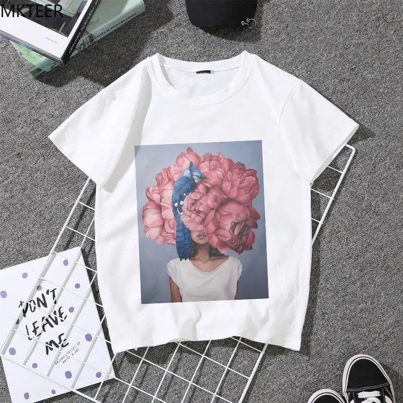 Новая летняя Дизайнерская футболка с цветочным принтом, эстетическая футболка, топ с короткими рукавами, Повседневная Корейская женская