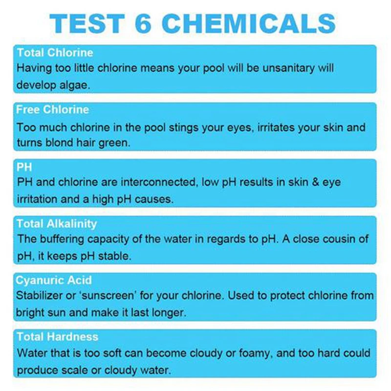 Плавательный бассейн Тесты полоски бумаги 3/4/5/6 в 1 Очиститель бассейна инструменты хлора для очистки сточных вод брома PH щелочности циануровая кислота твердость: футболкаиштаны