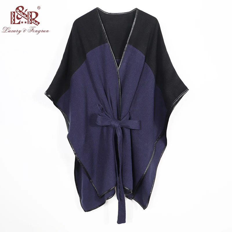 US $22.39 2020 New Design Waistban Dess Winter Poncho For Women Ladies Cashmere Wool Ponchos Leather Hem Shawl Knitted Women Poncho Scarf